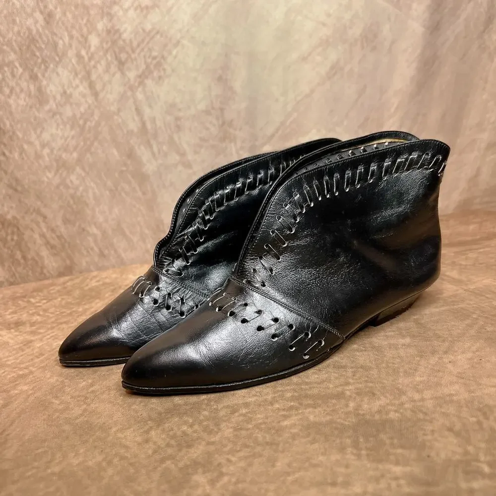 Vintage 60s Joanna Black Whip Stitch Style Western Victorian Ankle Boots - Picture 11 of 12